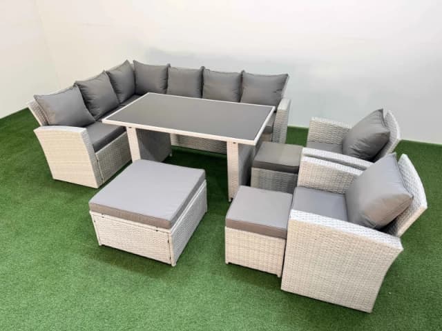 Fimous 11 Seater Wicker Rattan Corner Sofa Sets with 3 Footstools Light Grey Light Grey Unisex