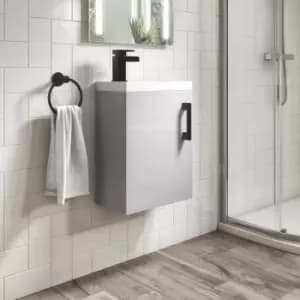 400mm Grey Cloakroom Wall Hung Door Vanity Unit with Basin and Black Handle - Ashford