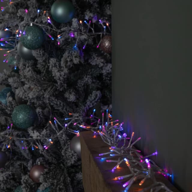 9.3m 720 LED Christmas Cluster String Lights with Timer in Rainbow on Clear Cable