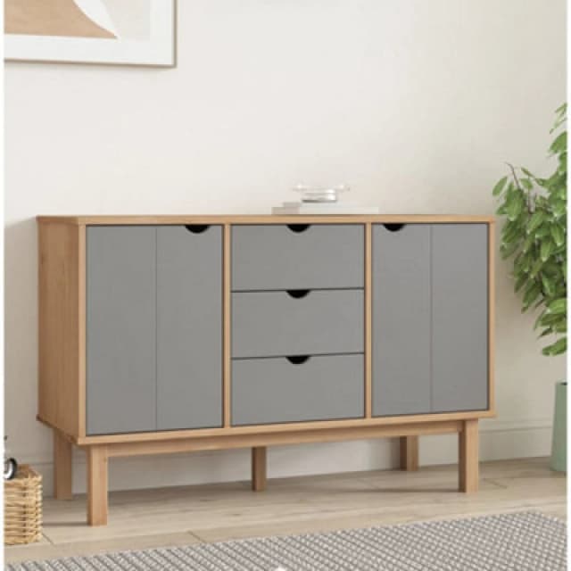 Vidaxl Sideboard Otta Brown And Grey 113.5X43X73cm Solid Wood Pine, Grey 348592