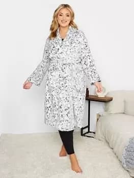 Yours Animal Shawl Collar Robe, Grey, Size 26-28, Women