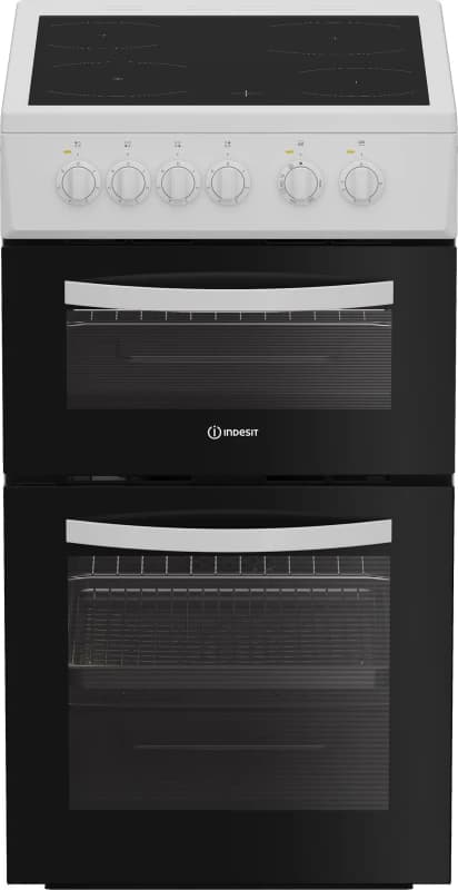 Indesit ITE5VMW 50cm Wide Single Oven Electric Cooker with Ceramic Hob - White - A/A Rated