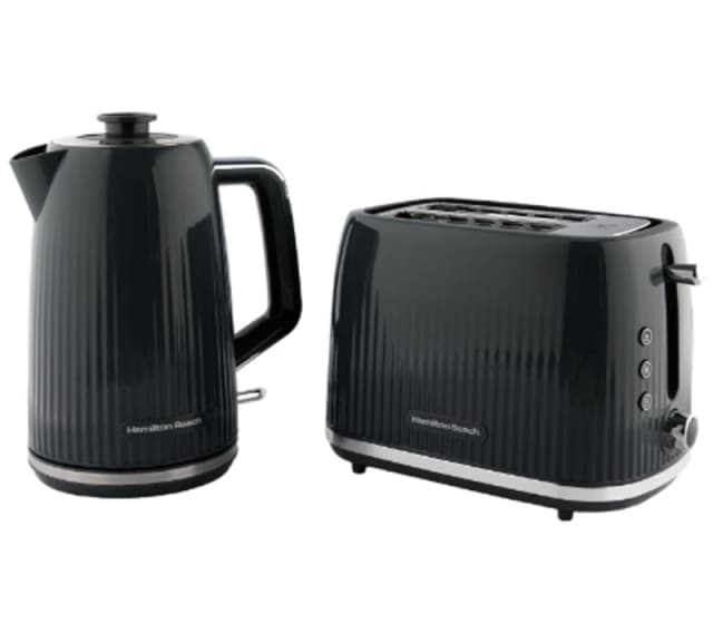 HAMILTON BEACH Miami Breakfast Jug Kettle & 2-Slice Toaster Bundle - Charcoal Grey, Silver/Grey 5060916372122