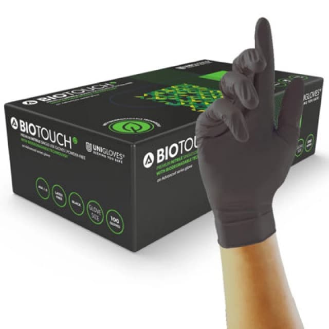 Biotouch Single Use Glove Black Nitrile Powder Free Size Small (100 pack)