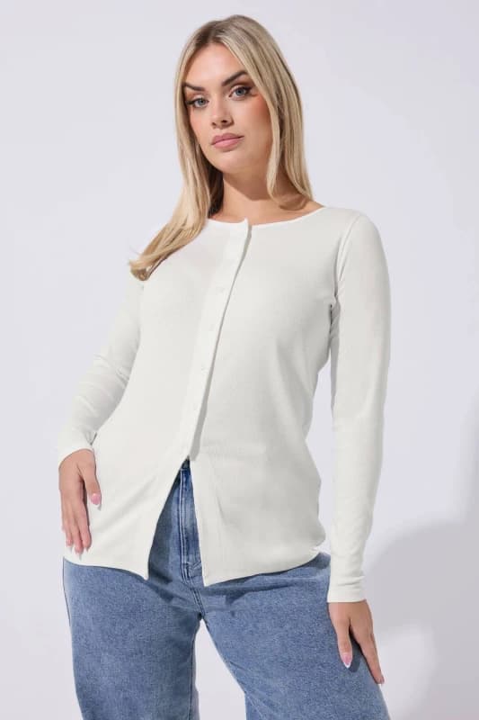 Yours Womens Long Sleeve Ribbed Top in White Size: 26-28 White Female 26-28