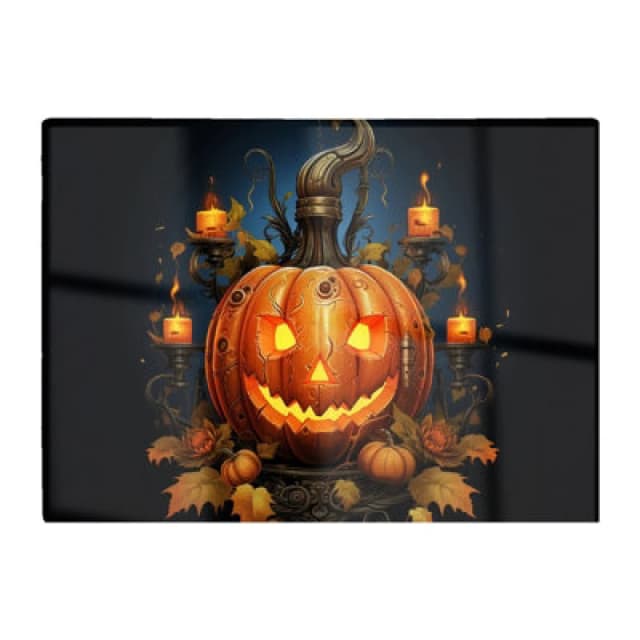 Warren Reed Designer Spooy Pumpkin And Small Candles Glass Chopping Board