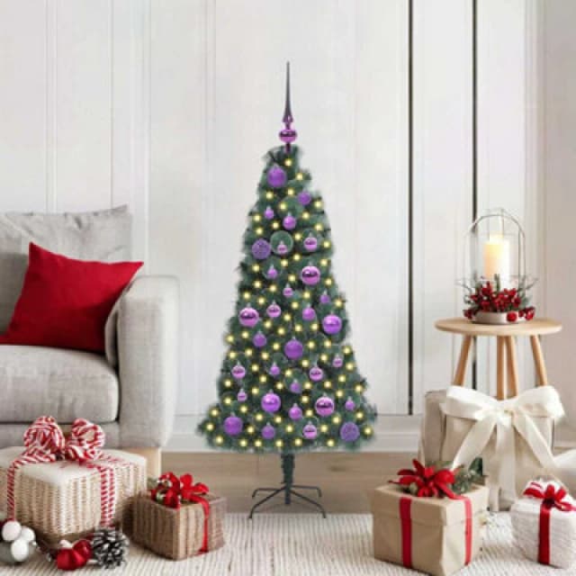 vidaXL Artificial Pre-lit Christmas Tree with Lilac Ball Set Green 120 cm, Green 3396147