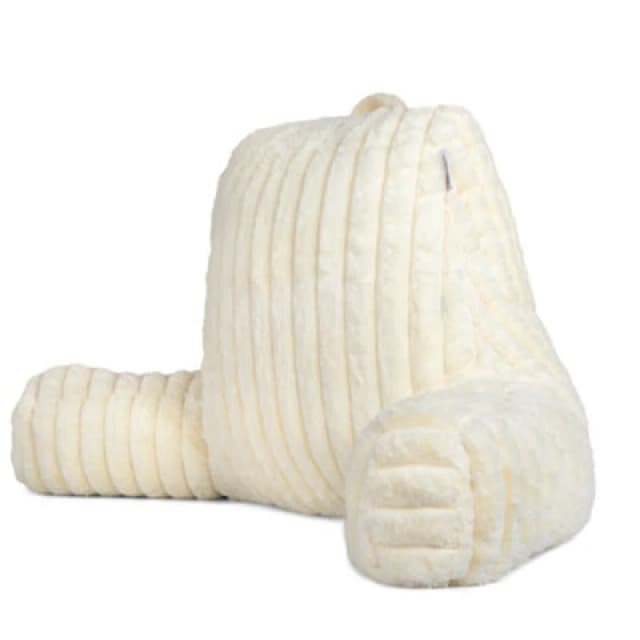Aamira Deluxe Large Reading Pillow, Soft Ribbed Cream Faux Fur, Shredded Memory Foam Cuddle Cuddle Cushion Backrest Arm Support