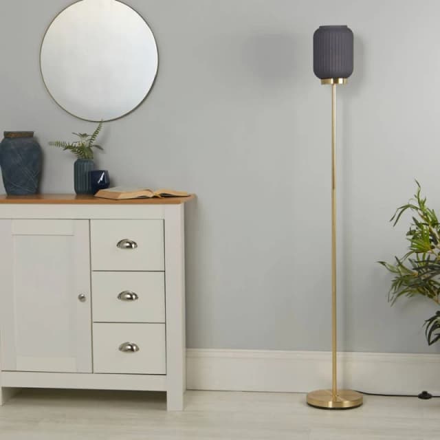 SO'HOME Frosted Glass Floor Lamp with Gold Stand Navy ONE SIZE