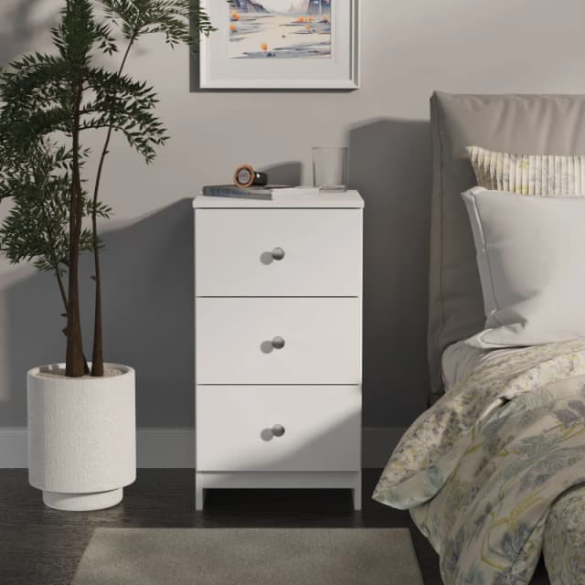 Welcome Furniture Ready Assembled Yarmouth 3 Drawer Bedside Cabinet In White & White YAR001WGW