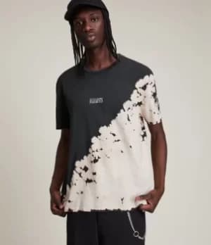 AllSaints Mens Cotton Relaxed Fit Jaxx Crew T-Shirt, Black and Beige, Size: XS