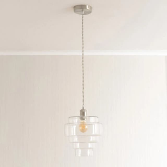 ValueLights ValueLights Lane Glass 5 Tier Shade Brushed Chrome Ceiling Pendant Light and Bulb in Bright Pink Bright Pink One Size Unisex 5059406063862