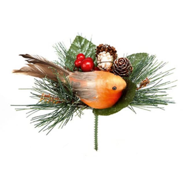Premier Decorations 15cm Robin With Pine Cone Pick AC082320