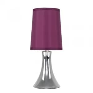 Small Trumpet Touch Table Lamp in Chrome with Purple Shade