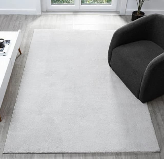 Comfy Washable Low Pile Living Room Area Rug - Anti Slip Felt Backing Silver 200Cm X 280Cm