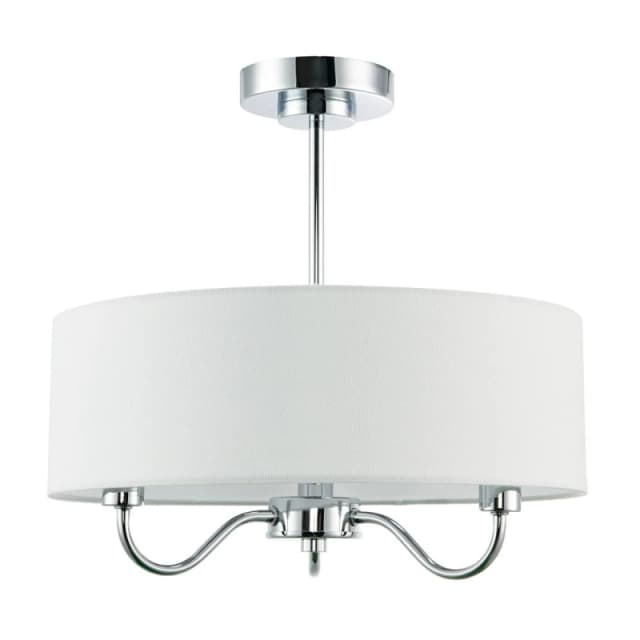Happy Homewares Traditional Chandelier Semi Flush Ceiling Light with Linen Shade in Silver Silver Unisex