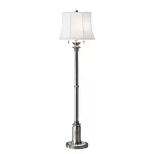 2 Bulb Twin Floor Lamp True White Cotton Linen Shade Antique Nickel LED E27 60W