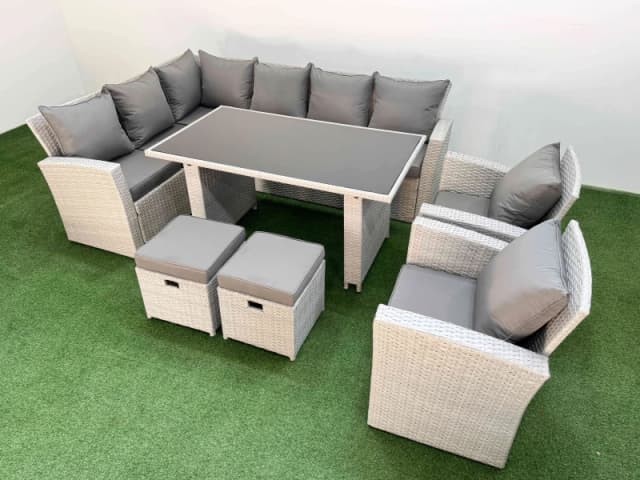 Fimous 10 Seater Wicker Rattan Corner Sofa Sets with 2 Small Footstools in Light Grey Light Grey Unisex