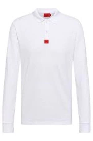 Hugo Boss Deresolo Red Patch Logo Long Sleeve Polo Shirt White Size L Men