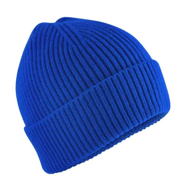 Beechfield Rib Knit Stretch Wide Cuff Beanie Hat - Soft, Flexible in Royal Royal Unisex One Size