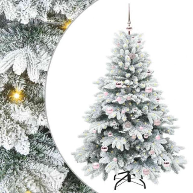 vidaXL Artificial Christmas Tree with 150 LEDs, Pink Balls Snow Flocked Green 150cm PE and PVC, Green 3397603