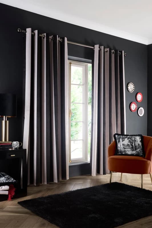 Laurence Llewelyn-Bowen Laurence Llewelyn-Bowen 'Festivo Stripe' Striped Velvet Blackout Pair of Eyelet Curtains Size: 168cm width x 183cm drop Blac