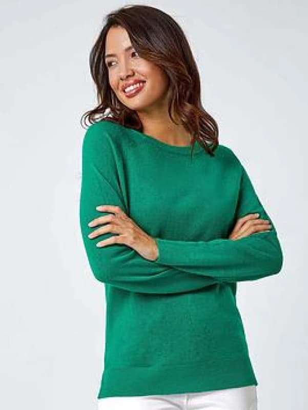 Roman Womens Plain Soft Crew Neck Jumper in Green Size: 20 Green Female 20