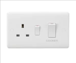 KnightsBridge Curved Edge 45A DP Cooker Switch and 13A Socket (White Rocker)