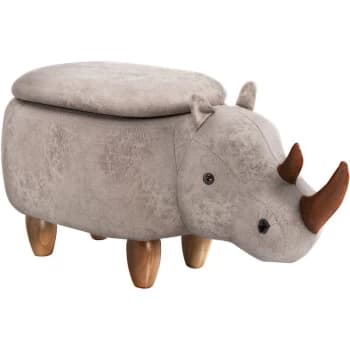 Rhino Storage Stool Cute Kids Decoration Footrest Wood Frame Legs Grey - Homcom