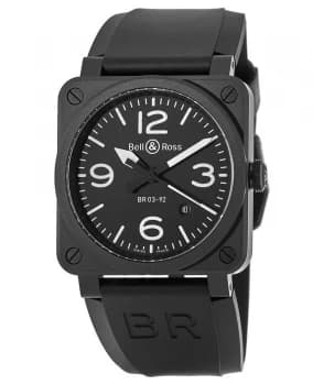 Bell & Ross BR 03-92 Black Matte Ceramic Automatic Rubber Strap Mens Watch BR0392-BL-CE BR0392-BL-CE