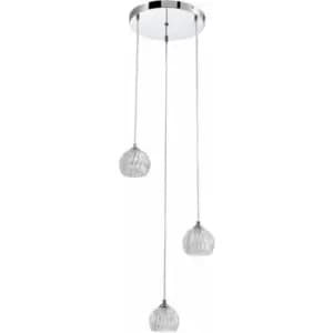 Modern 3 Light Pendant Ceiling Light, G9 Cap Type, Polished Chrome Finish, Glass Shades Included, Bulbs Not Included