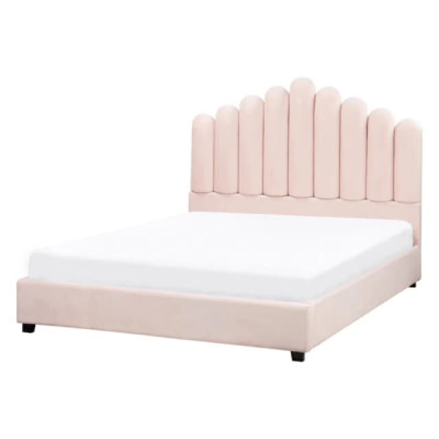 Beliani Bed Velvet Vincennes 140 X 200 Cm (Eu Double) Pastel Pink