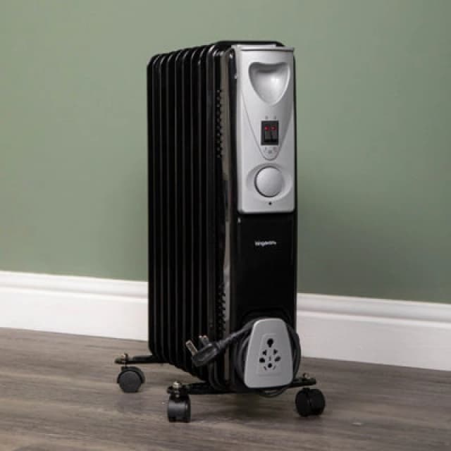 Samuel Alexander 2000W 2Kw 9 Fin Slimline Black Oil Filled Radiator Heater With Adjustable Thermostat