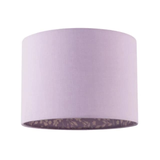 Happy Homewares Lilac Cotton Drum Lamp Shade With Inner White Floral Pattern Lining