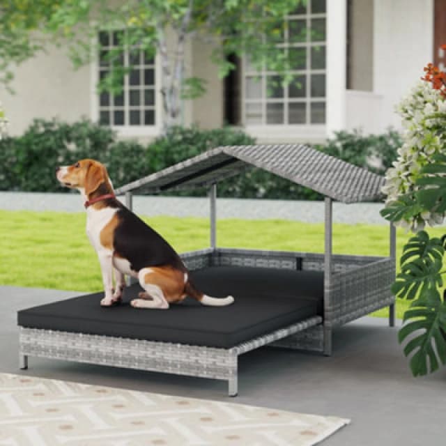 PawHut Extendable Rattan Dog House w/ Water-Resistant Roof - Charcoal Grey D02-185V70GG