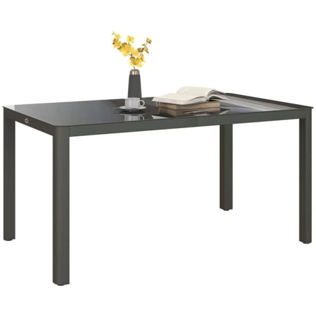 Outsunny Outdoor Dining Table for 6 with Glass Top, Aluminium Frame, Grey 84G-296V00GY