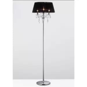 09-diyas - Olivia floor lamp with Black lampshade 3 polished chrome/crystal bulbs