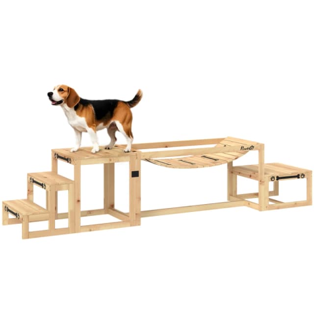 PawHut 3 Pieces Wooden Dog Agility Training Equipment, Natural Wood D07-060V00ND