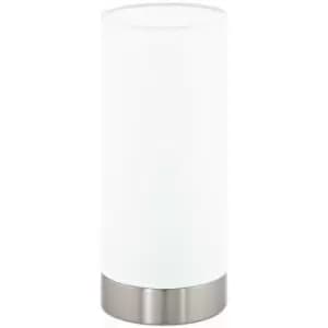 Loops - Table Lamp Colour Satin Nickel Shade Round White Satin Glass Bulb E27 1x60W