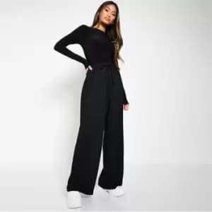 I Saw It First Petite Draw Cord Floaty Wide Leg Trousers - Black
