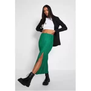 I Saw It First Plisse Side Split Midi Skirt - Green