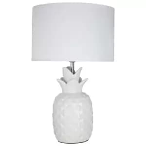 Premier Housewares Pineapple Lamp in White Ceramic with White Fabric Shade