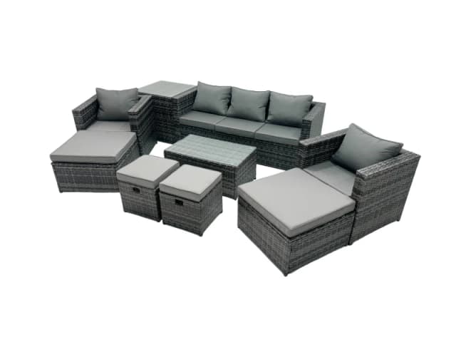 Fimous Outdoor Coffee Table Sofa Set with Side Table 2 Small Footstools in Dark Grey Dark Grey Unisex
