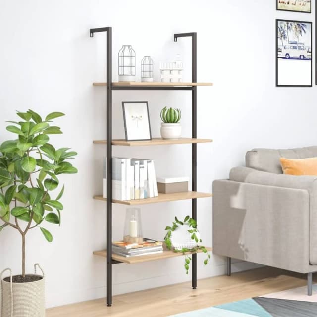 Vidaxl 4-tier Leaning Shelf Light Brown And Black 64X35X152.5 Cm, Brown 336382