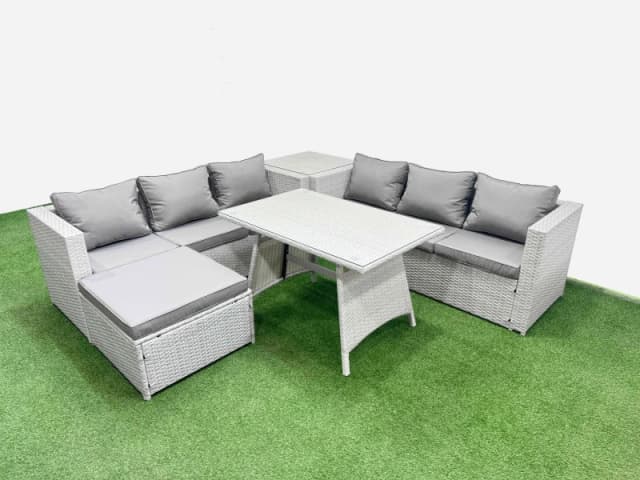 Fimous 7-seater Patio Rectangular Table 3 Seater Sofa Set with Side Table in Light Grey Light Grey Unisex