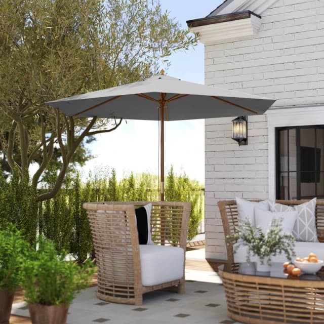 Outsunny 2.5m Wood Garden Parasol Sun Shade Outdoor Wooden Umbrella Canopy, Grey 84D-056V00LG