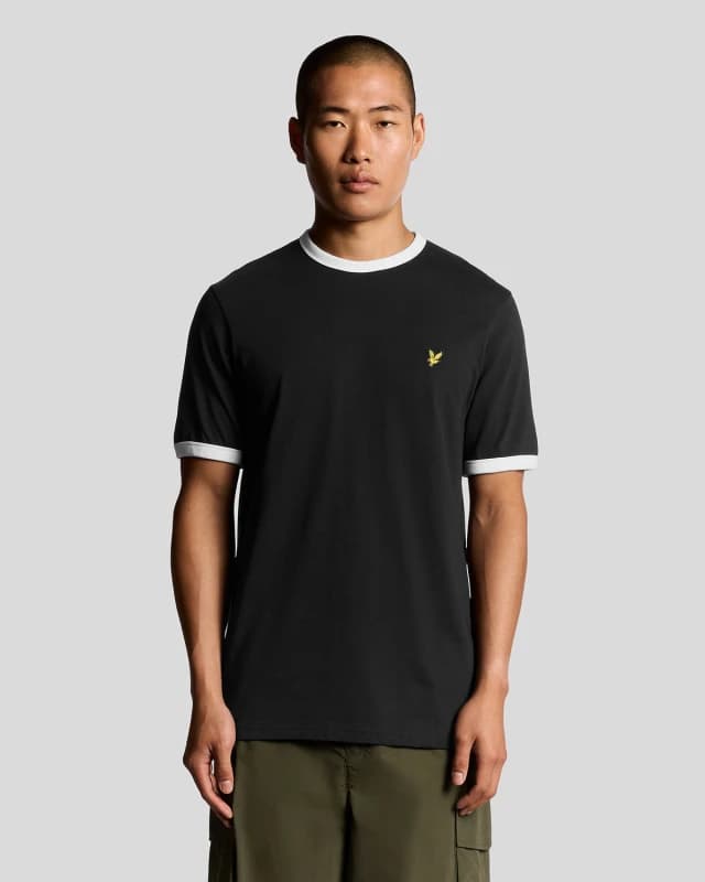 Lyle & Scott Mens Ringer Cotton Crew Neck T-Shirt in Jet Black/ White