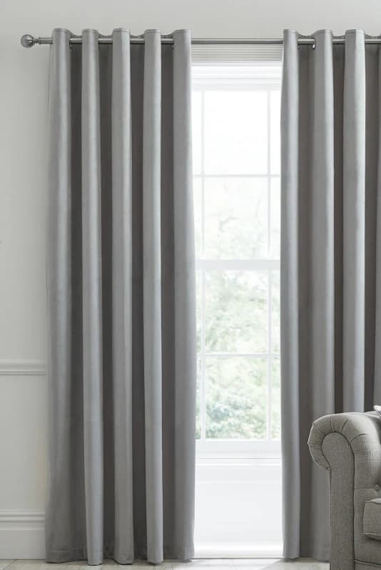 Laurence Llewelyn-Bowen Laurence Llewelyn-Bowen Montrose' Velvet Blackout-Coated Pair of Eyelet Curtains in Silver Size: 168cm width x 137cm drop Si