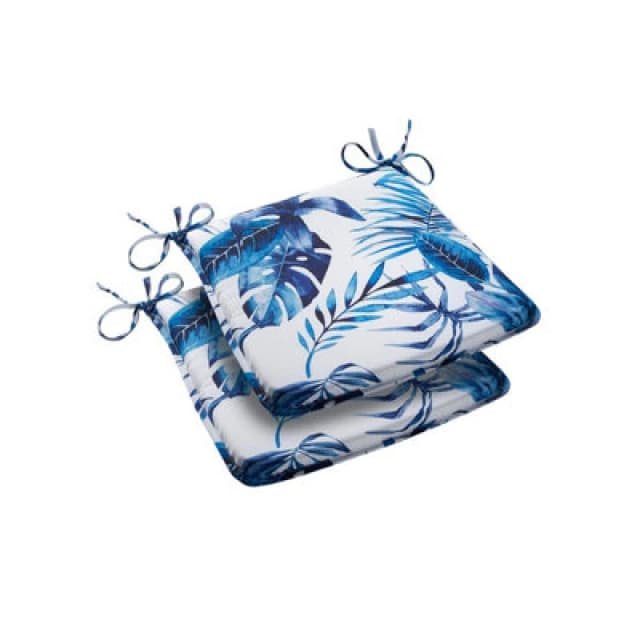 Luxury Living Set Of 2 Outdoor Water-Repellent Garden Seat Pads Blue/white