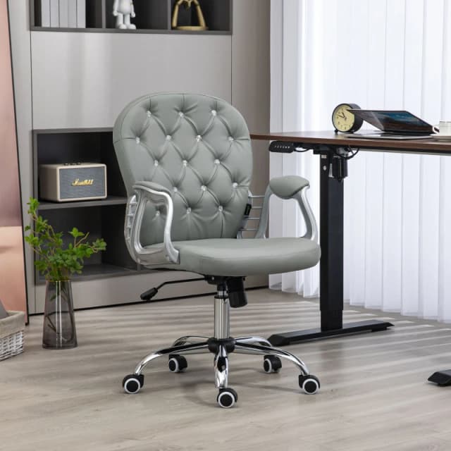 Vinsetto Office Chair PU Diamante Padded Ergonomic 360° Swivel White - Grey TJ Hughes 5056725548544
